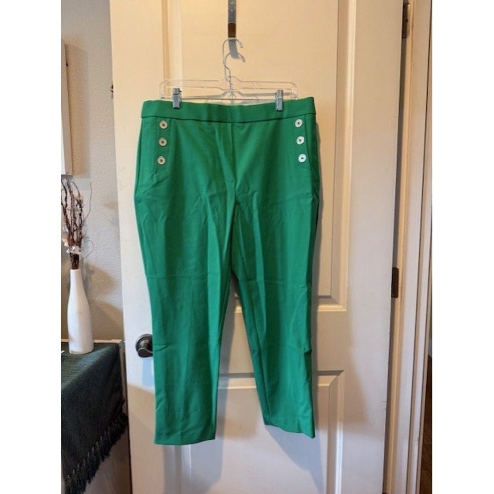 JL Atelier Green Sailor Button Trousers‎ Womens XL Tapered Leg Dress Pants